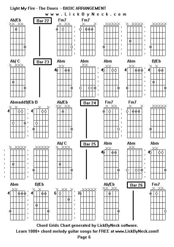 Chord Grids Chart of chord melody fingerstyle guitar song-Light My Fire - The Doors  - BASIC ARRANGEMENT,generated by LickByNeck software.